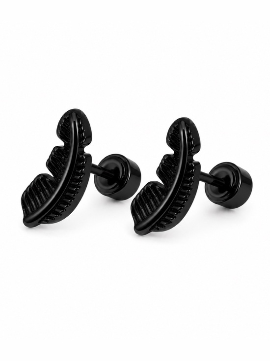 Moonflowerbtq Jewelry - Black Feather Flat Back Stud Earrings 20G Stainless Steel